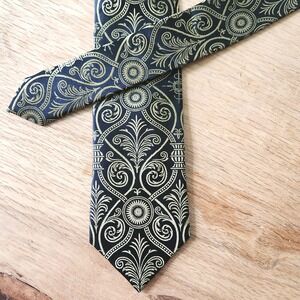 Vintage Stitches Of Style Mens Neck Tie Black And Gold 100% Silk 59"‎ Metallic